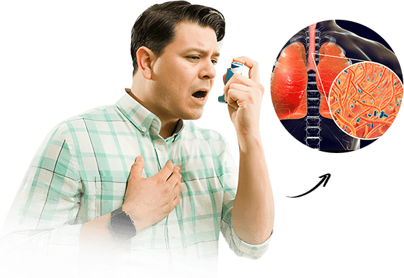 Woman using asthma-style spray